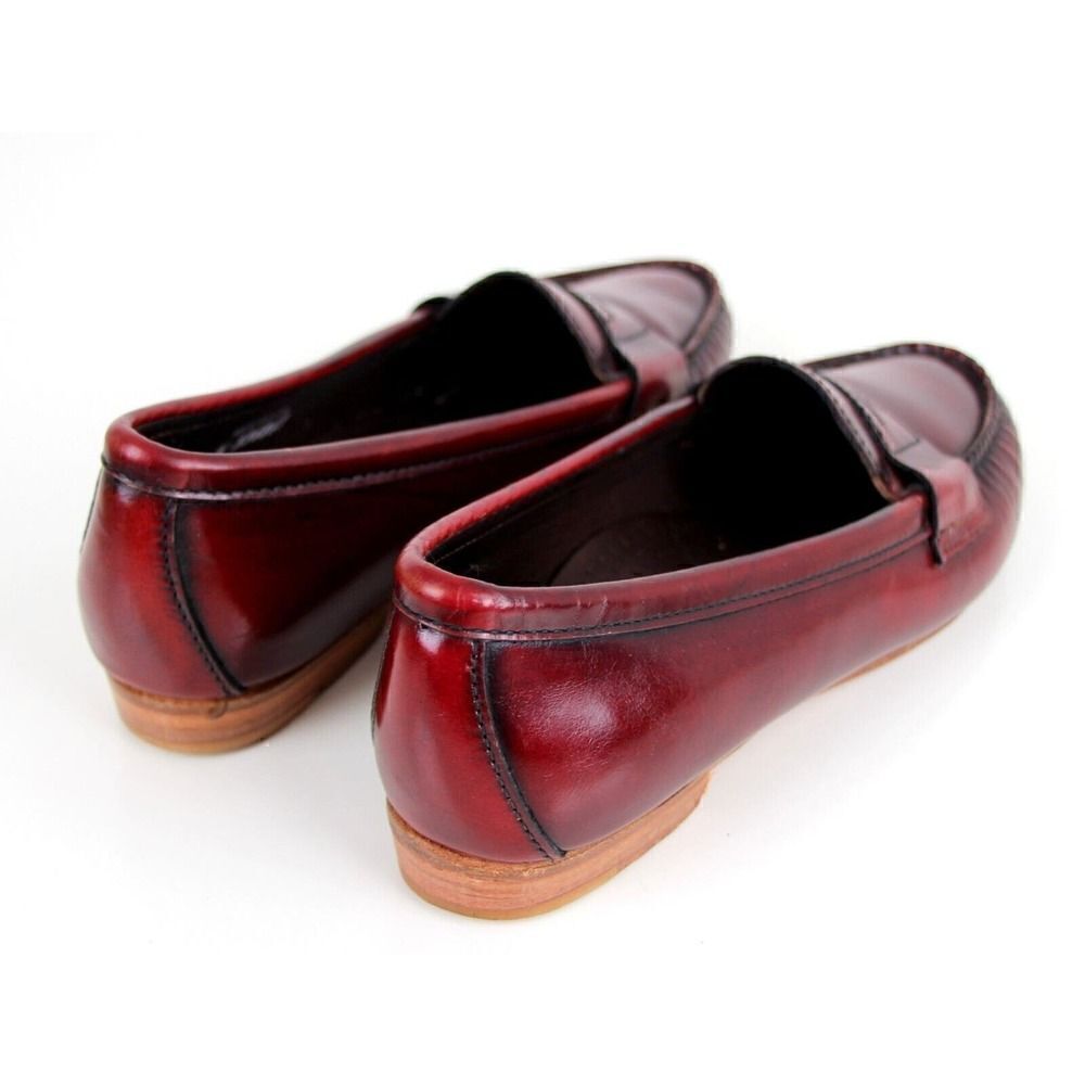 Nordstrom DARK RED GENUINE LEATHER LOAFER FLATS ROUND TOE SLIP ON SHOES Sz 7 W - Picture 4 of 11